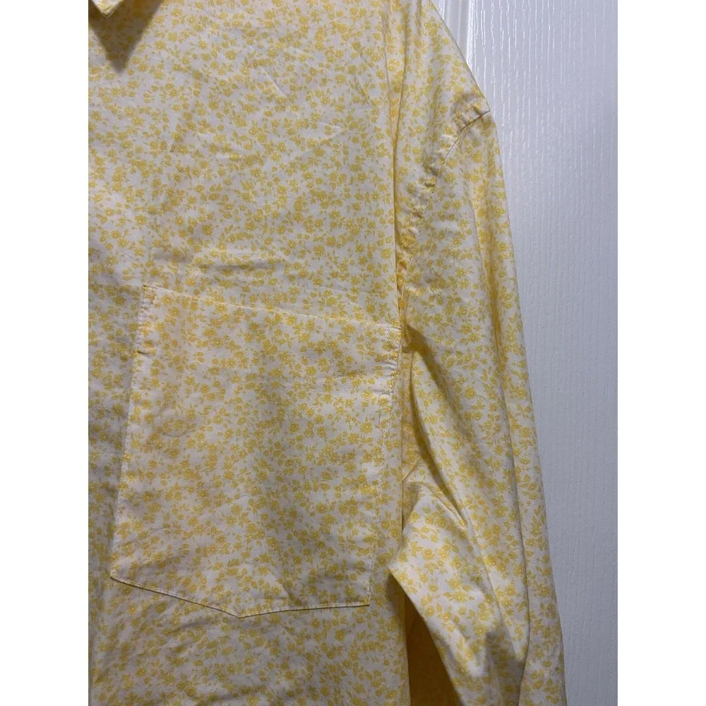 J. Crew Button Down Shirt Men's L Long Sleeve Floral Yellow White Classic Preppy